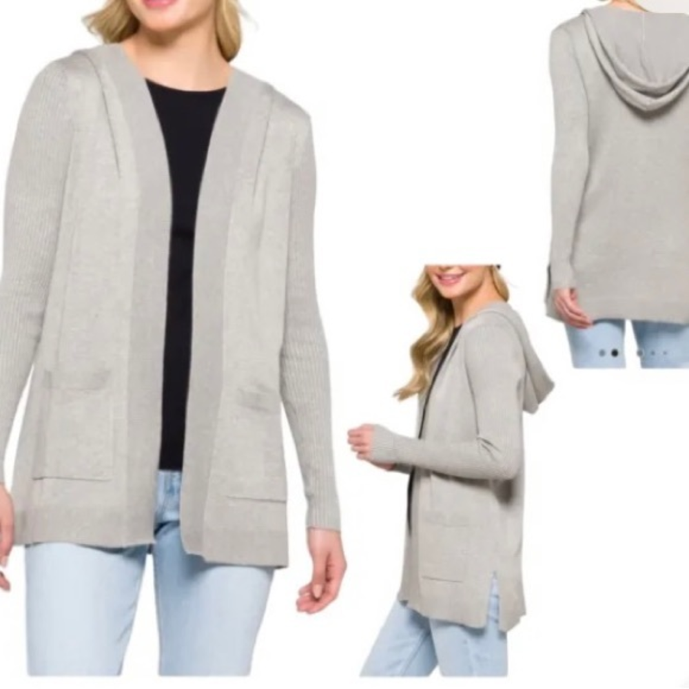 Lety & Me Adelie Hooded Soft
Marled Rib‎ Sleeve Cardigan
Light Grey Small